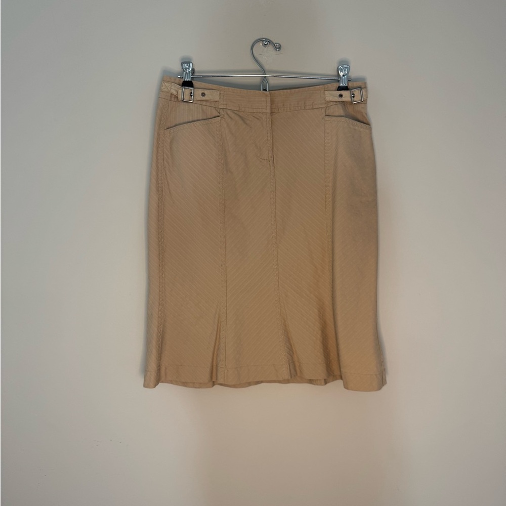 Tan Knee-length Pencil Skirt with Pleats for Work